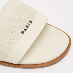 Pre Owned Dior Cream  Embroidered Canvas Dway Flat Slides Size 41