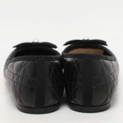 مملوكة مسبقًا Dior Black Cannage Leather Bow Pearl Ballet Flats Size 38