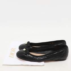 مملوكة مسبقًا Dior Black Cannage Leather Bow Pearl Ballet Flats Size 38
