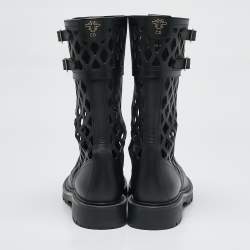 Pre Owned Dior Black Leather Laser Cut Accents Combat Boots Size 40