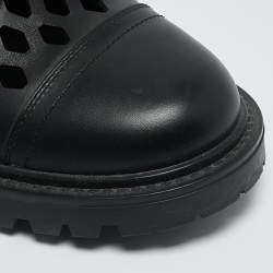 Pre Owned Dior Black Leather Laser Cut Accents Combat Boots Size 40