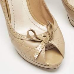 Dior Beige Cannage Leather Bow Peep Toe Pumps Size 38.5