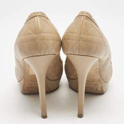 Dior Beige Cannage Leather Bow Peep Toe Pumps Size 38.5