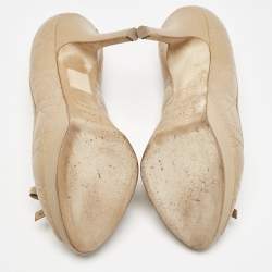 Dior Beige Cannage Leather Bow Peep Toe Pumps Size 38.5