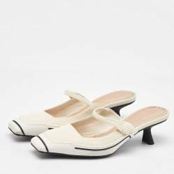 Dior White Fabric and Rubber D-motion Mules Size 36.5