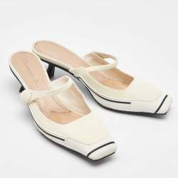 Dior White Fabric and Rubber D-motion Mules Size 36.5