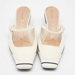 Dior White Fabric and Rubber D-motion Mules Size 36.5