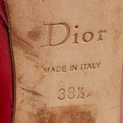 Pre Owned Dior Red Patent Leather Bow Chain Detail Peep Toe Pumps Size 38.5