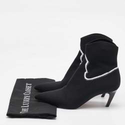 Pre Owned Dior Black Stretch Knit Cowboy Sock Ankle Length Boots Size 37