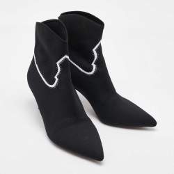 Pre Owned Dior Black Stretch Knit Cowboy Sock Ankle Length Boots Size 37