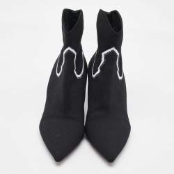 Pre Owned Dior Black Stretch Knit Cowboy Sock Ankle Length Boots Size 37