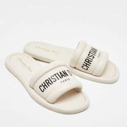 Dior White Leather Every-D Flat Slide Sandals Size 37