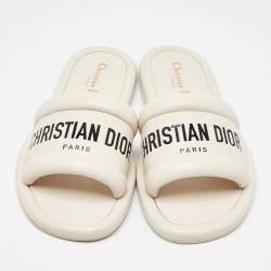 Dior White Leather Every-D Flat Slide Sandals Size 37