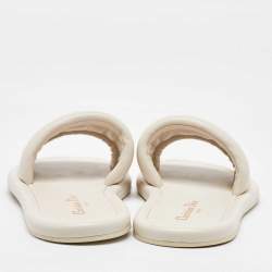 Dior White Leather Every-D Flat Slide Sandals Size 37