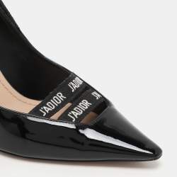 Pre Owned Dior Black Patent Leather J'adior Ribbon Pointed Toe Pumps Size 38.5