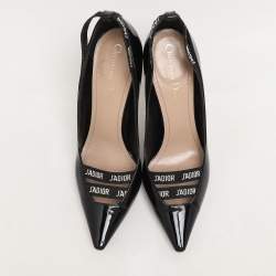 Pre Owned Dior Black Patent Leather J'adior Ribbon Pointed Toe Pumps Size 38.5