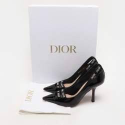 Pre Owned Dior Black Patent Leather J'adior Ribbon Pointed Toe Pumps Size 38.5