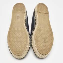 Pre Owned Dior Navy Blue Denim and Leather Embellished Espadrille Flats Size 38.5