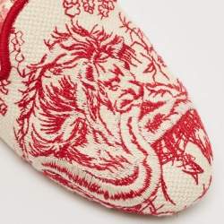 Dior Red Embroidered Canvas Dioriviera Flat Mules Size 36