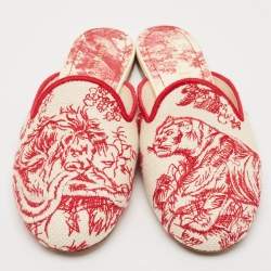 Dior Red Embroidered Canvas Dioriviera Flat Mules Size 36