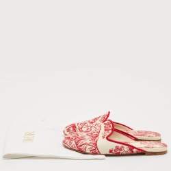 Dior Red Embroidered Canvas Dioriviera Flat Mules Size 36