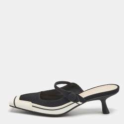 Dior Black/White Fabric and Rubber D-motion Mules Size 38