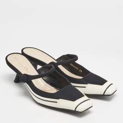 Dior Black/White Fabric and Rubber D-motion Mules Size 38