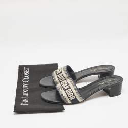 Dior Navy Blue Embroidered Canvas Dway Slide Sandals Size 40.5