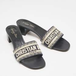 Dior Navy Blue Embroidered Canvas Dway Slide Sandals Size 40.5