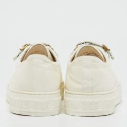 مملوكة مسبقًا Dior White Canvas Walk'n'Dior Low Top Sneakers Size 37