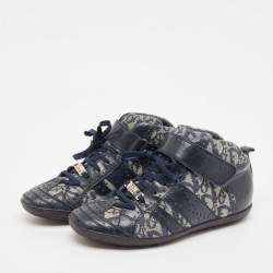 Dior Blue/Grey Oblique Canvas and Leather High Top Sneakers Size 37.5