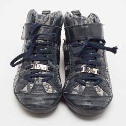 Dior Blue/Grey Oblique Canvas and Leather High Top Sneakers Size 37.5