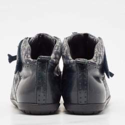 Dior Blue/Grey Oblique Canvas and Leather High Top Sneakers Size 37.5