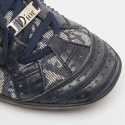 Dior Blue/Grey Oblique Canvas and Leather High Top Sneakers Size 37.5