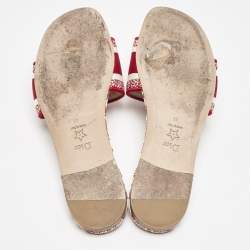 Dior Red/White Embroidered Canvas Dway Flat Slides Size 41