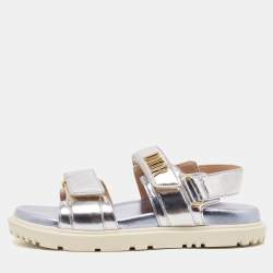 Dior Metallic Silver Leather DiorAct Flat Sandals Size 36.5