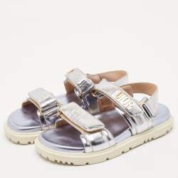 Dior Metallic Silver Leather DiorAct Flat Sandals Size 36.5