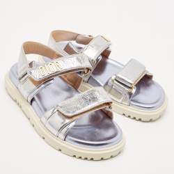 Dior Metallic Silver Leather DiorAct Flat Sandals Size 36.5