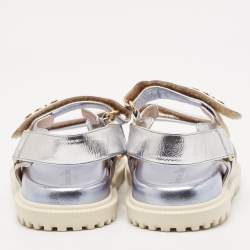 Dior Metallic Silver Leather DiorAct Flat Sandals Size 36.5