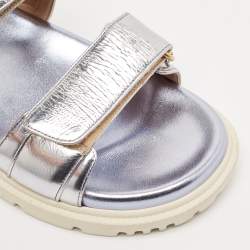Dior Metallic Silver Leather DiorAct Flat Sandals Size 36.5
