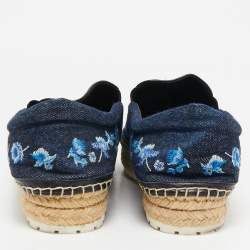 Dior Blue Denim Floral Embroidered Denim Prairie Espadrille Flats Size 39.5
