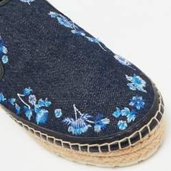 Dior Blue Denim Floral Embroidered Denim Prairie Espadrille Flats Size 39.5