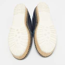 Dior Blue Denim Floral Embroidered Denim Prairie Espadrille Flats Size 39.5