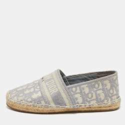 Dior Grey/White Oblique Canvas Granville Espadrille Flats Size 36