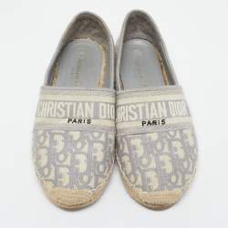 Dior Grey/White Oblique Canvas Granville Espadrille Flats Size 36