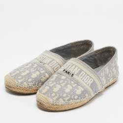 Dior Grey/White Oblique Canvas Granville Espadrille Flats Size 36