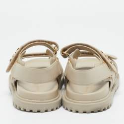 Pre Owned Dior Light Beige Leather Dioract Flat Sandals Size 38.5