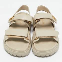 Pre Owned Dior Light Beige Leather Dioract Flat Sandals Size 38.5