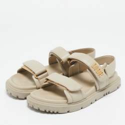 Pre Owned Dior Light Beige Leather Dioract Flat Sandals Size 38.5