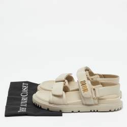Pre Owned Dior Light Beige Leather Dioract Flat Sandals Size 38.5